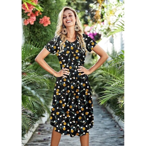 Simiar Fariry Women’s Size Medium Knit Tulip Floral Black Multicolor Midi Dress - Picture 1 of 9